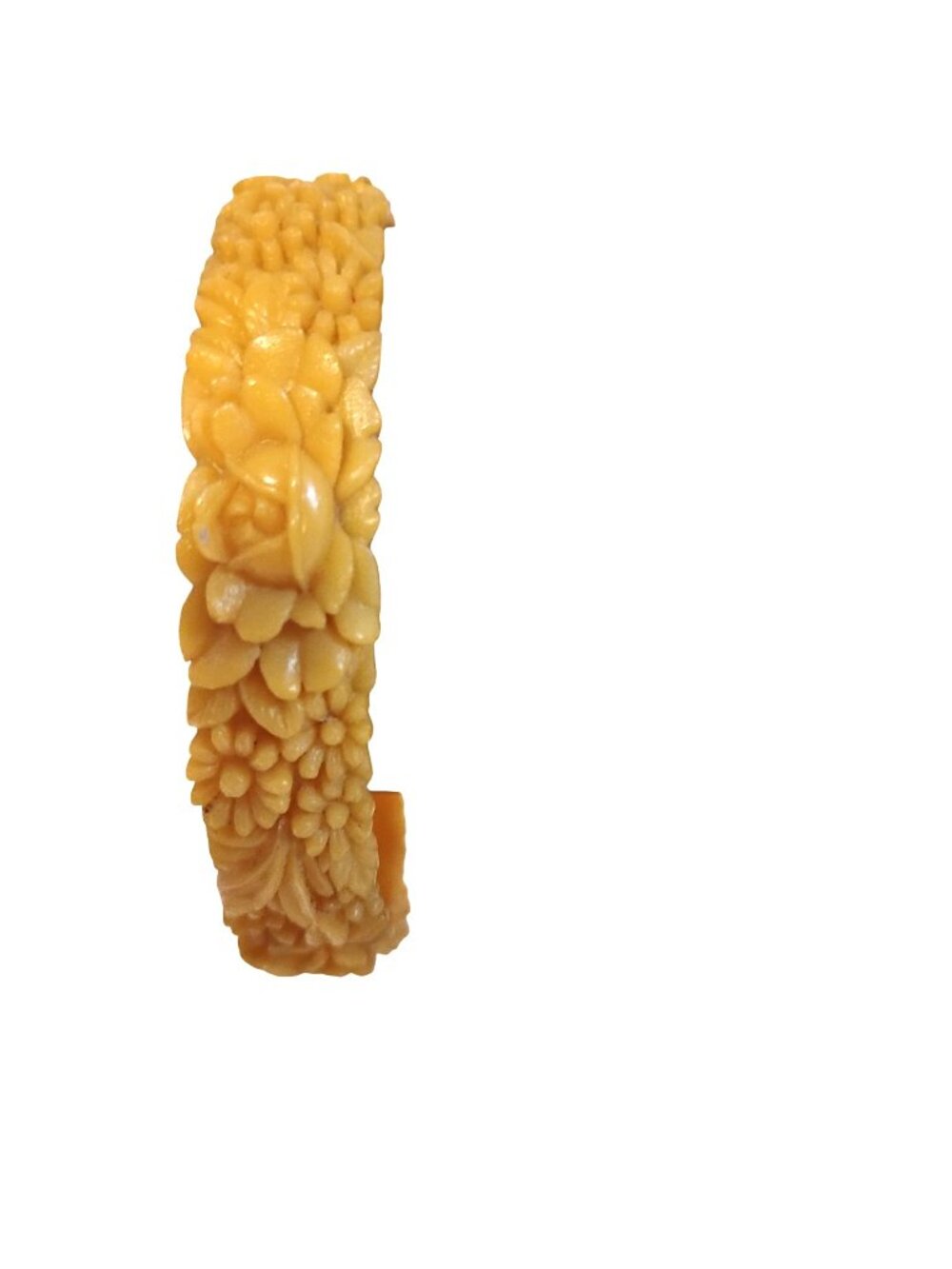 Vintage Carved Golden Yellow Floral Bakelite Bangle Bracelet - 7.25 Inches